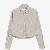 Camasa Ami Paris Cropped Striped Embossed Ami de Coeur alb