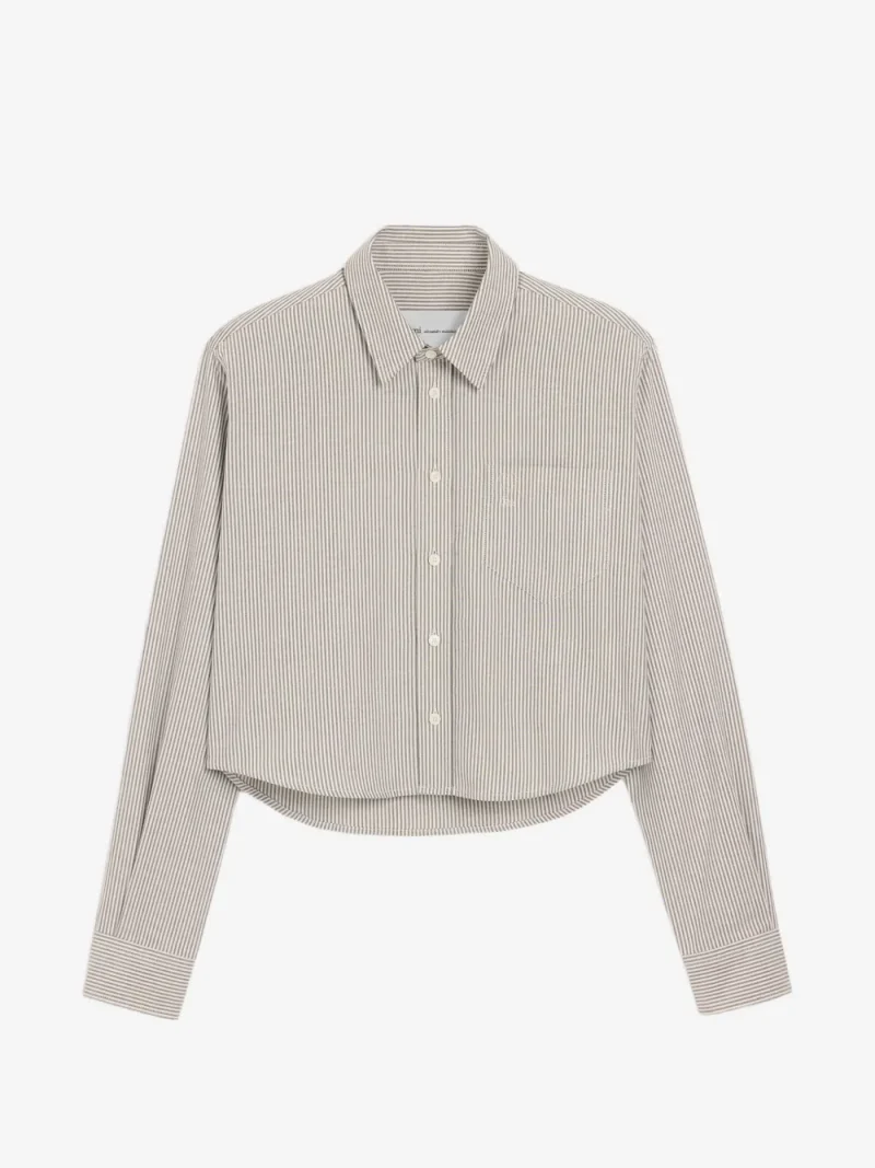 Camasa Ami Paris Cropped Striped Embossed Ami de Coeur alb