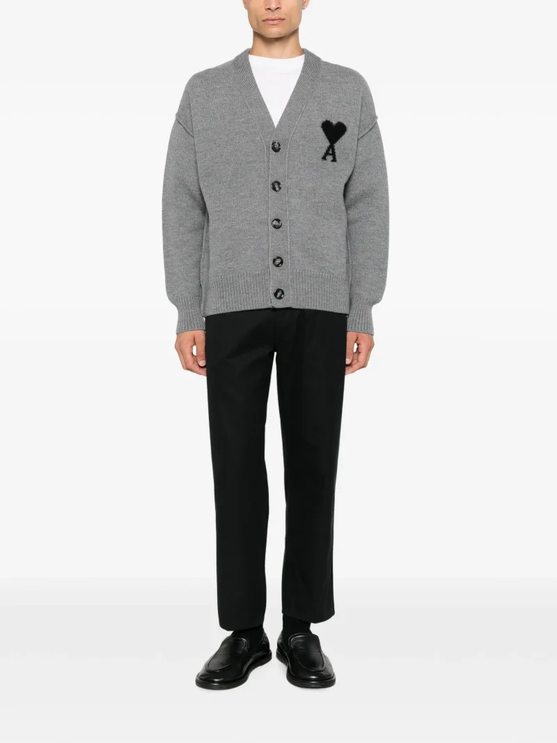 Cardigan Ami Paris Ami de Coeur gri - imagine 4
