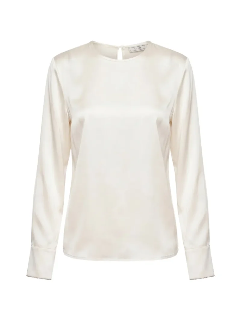 Top Peserico Satin-Finish Long-Sleeve bej