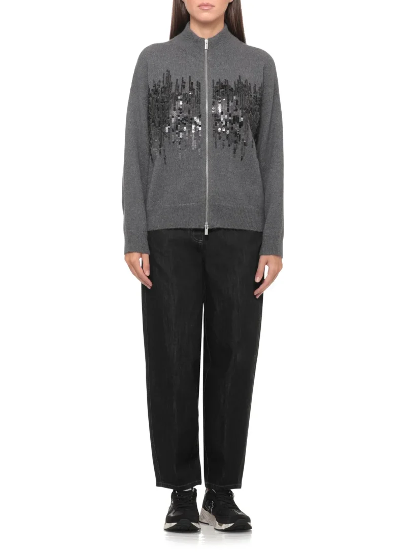 Cardigan Peserico Sequin-Embellished Zip-Up gri - imagine 5