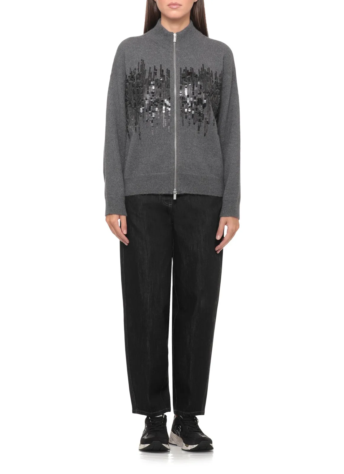 Cardigan Peserico Sequin-Embellished Zip-Up gri - imagine 5