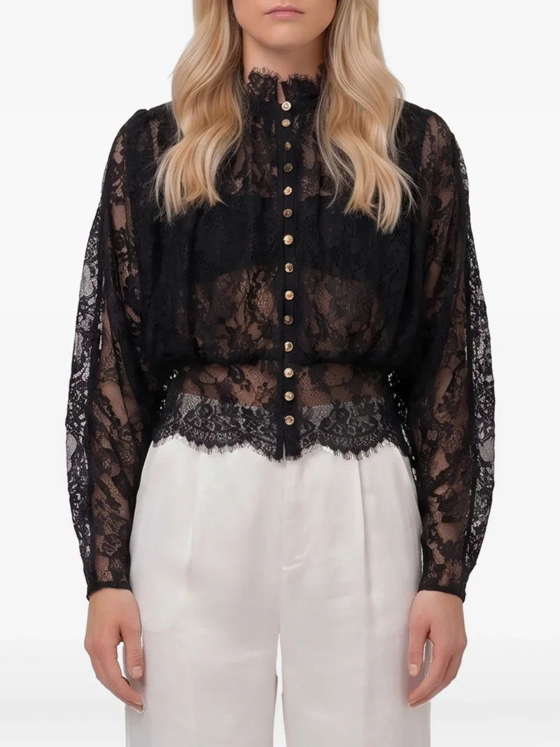 Bluza Self-Portrait lace high neck negru