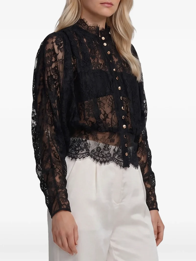 Alternative view of Bluza Self-Portrait lace high neck negru