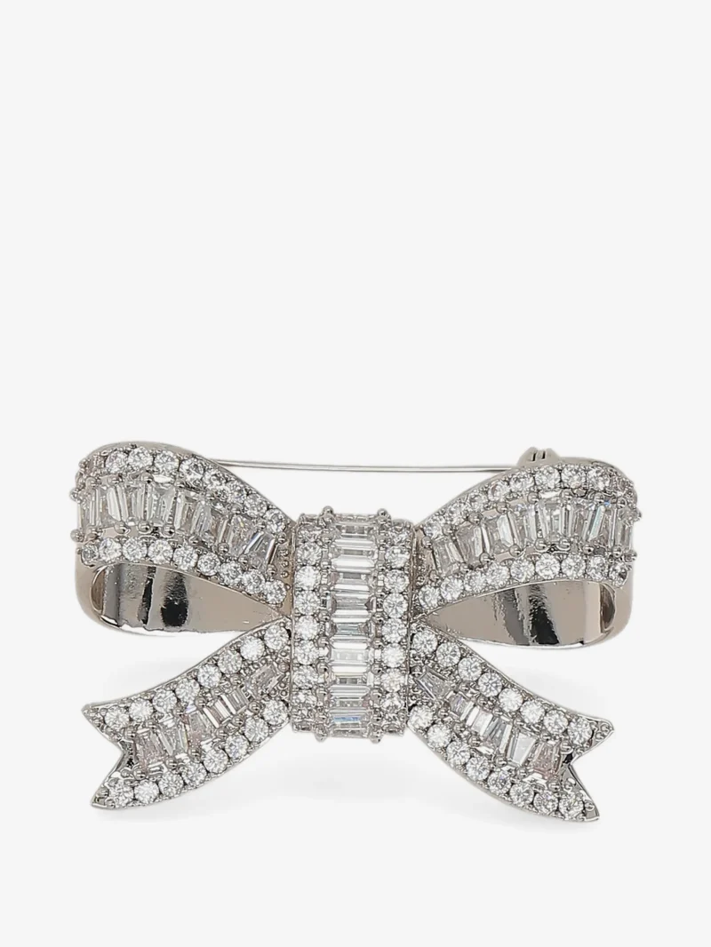 Brosa Self-Portrait crystal bow argintiu