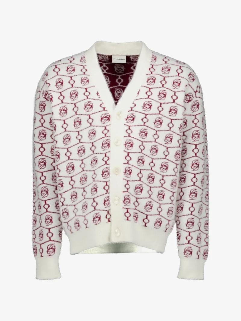 Cardigan Drole De Monsieur monogram-jacquard alb