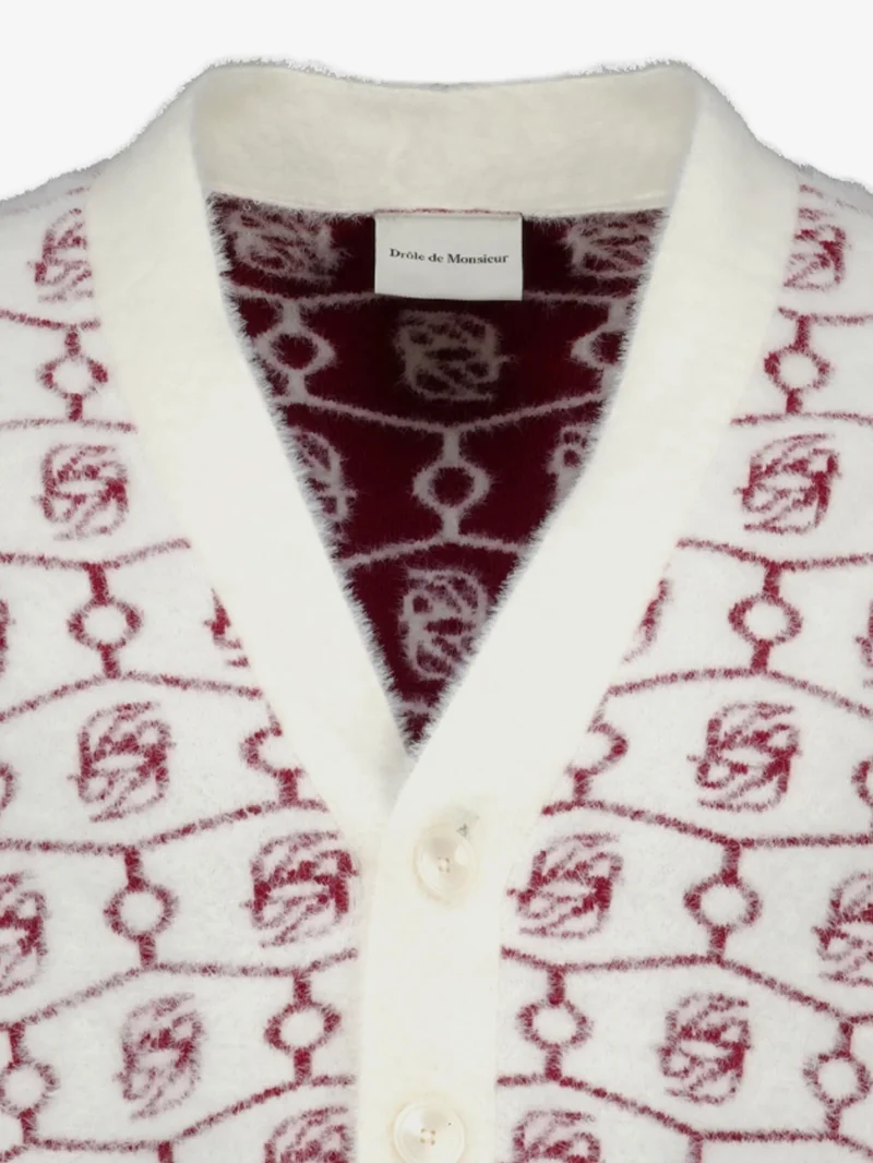 Cardigan Drole De Monsieur monogram-jacquard alb - imagine 3