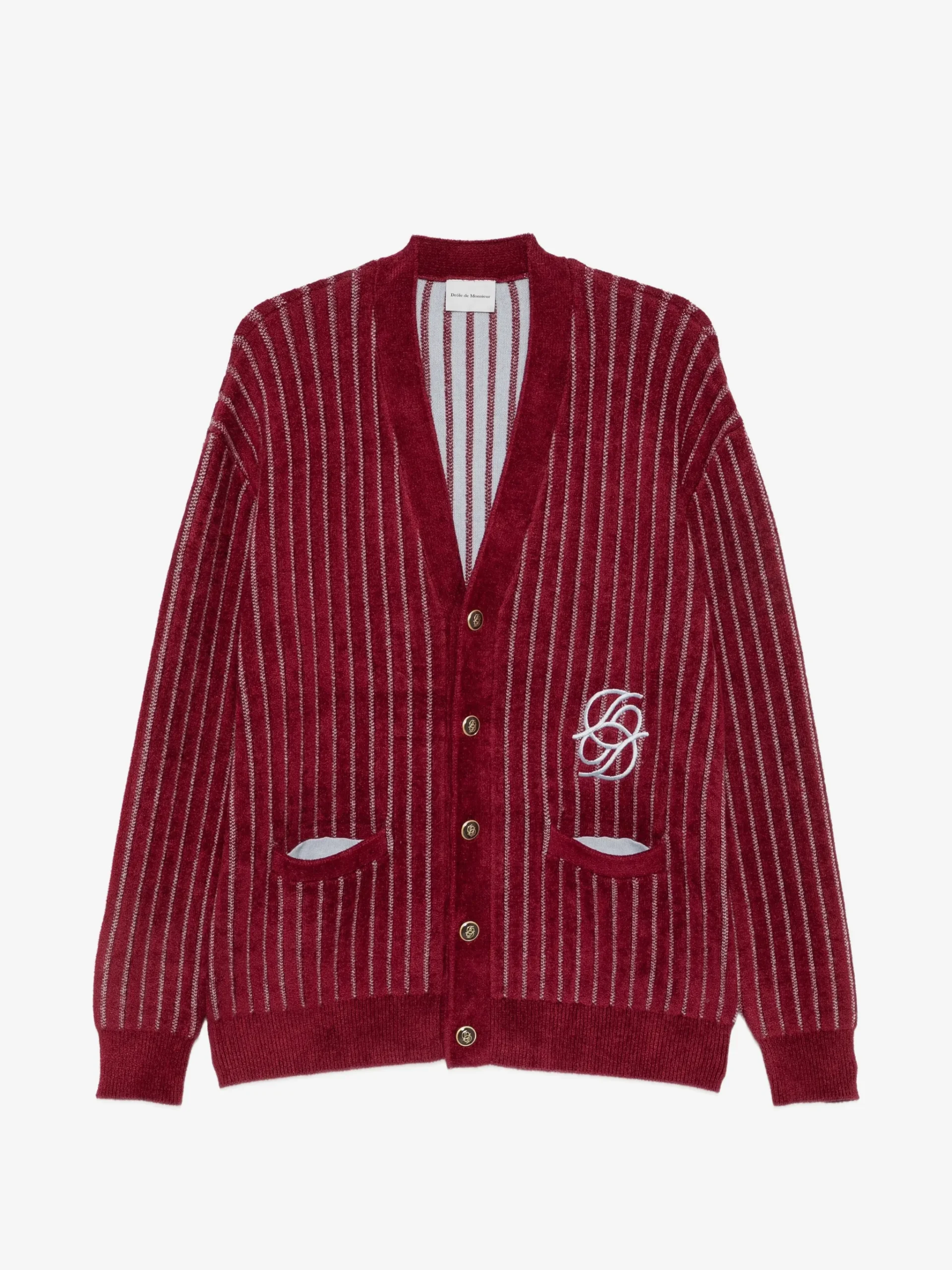 Cardigan Drole De Monsieur monogram pinstripe burgundy