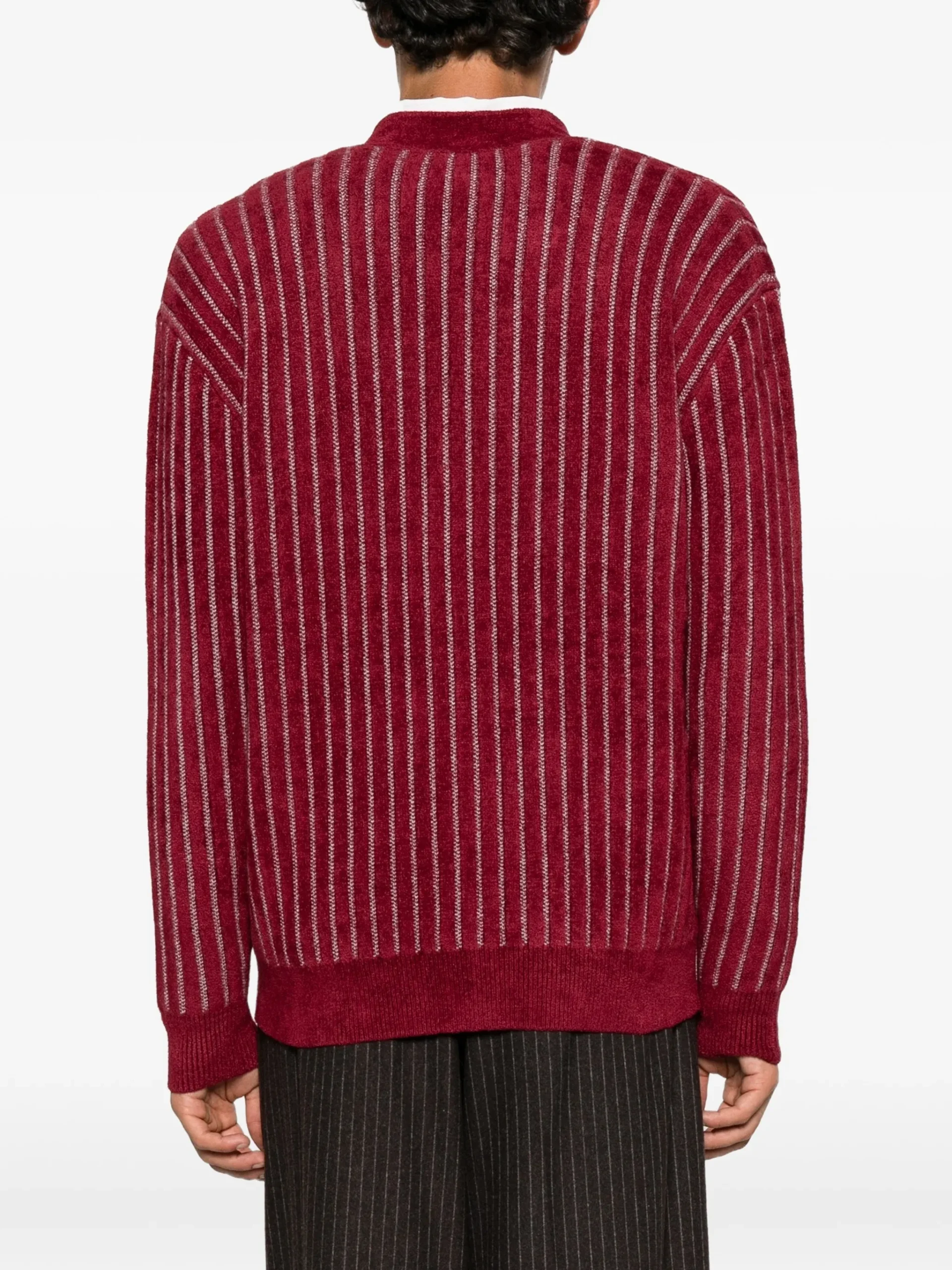 Cardigan Drole De Monsieur monogram pinstripe burgundy - imagine 4