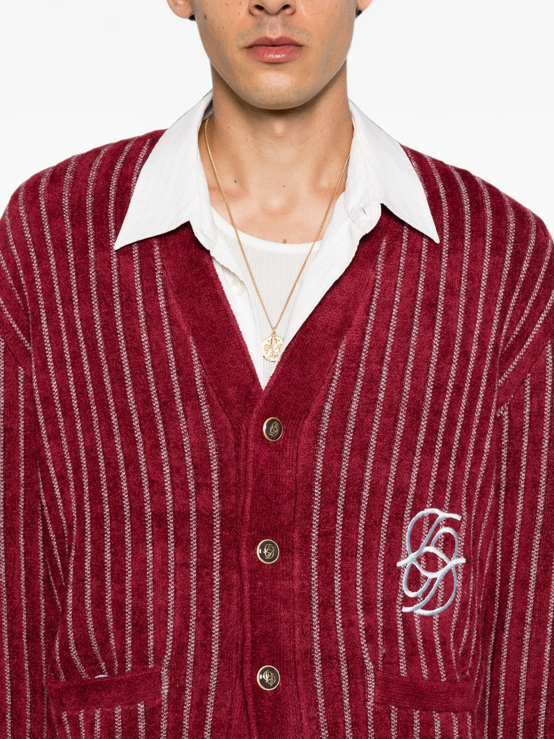 Cardigan Drole De Monsieur monogram pinstripe burgundy - imagine 3