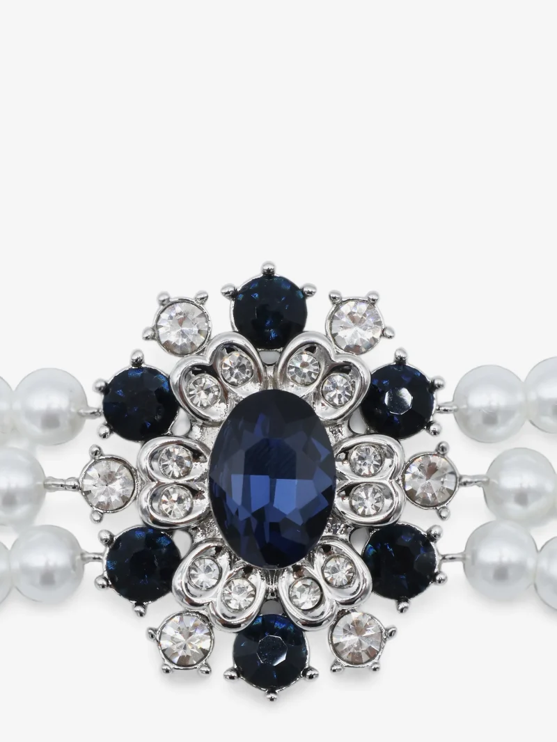 Alternative view of Colier Self-Portrait crystal-embellished faux-pearl argintiu
