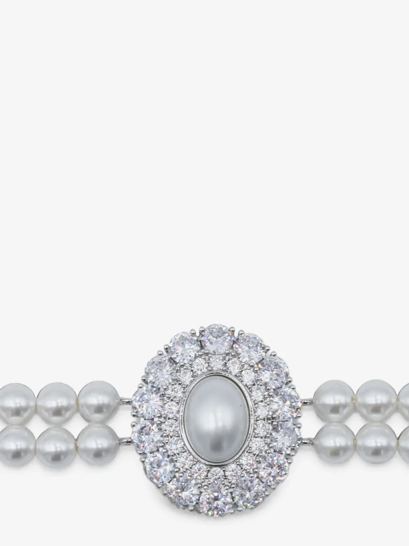 Alternative view of Colier Self-Portrait crystal-embellished pearl argintiu