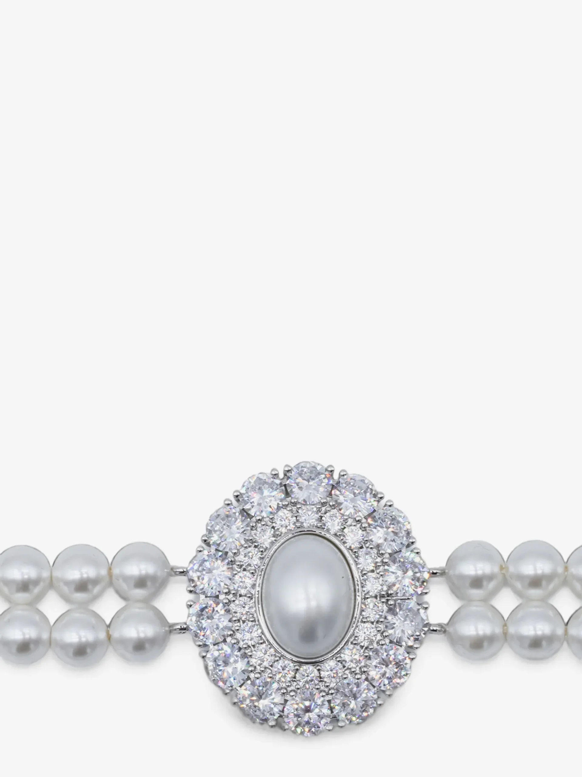 Colier Self-Portrait crystal-embellished pearl argintiu - imagine 2