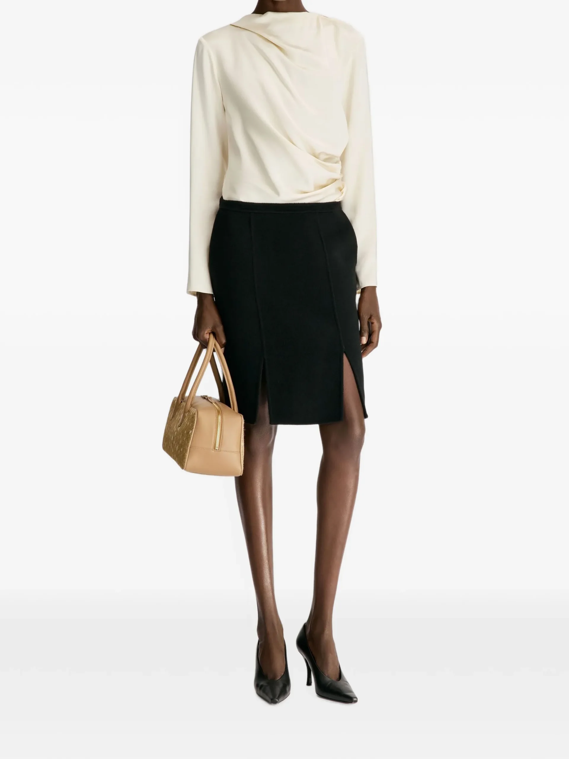 Fusta midi LouLou De Saison double-slit negru - imagine 2
