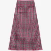 Fusta midi Self-Portrait frayed knit rosu
