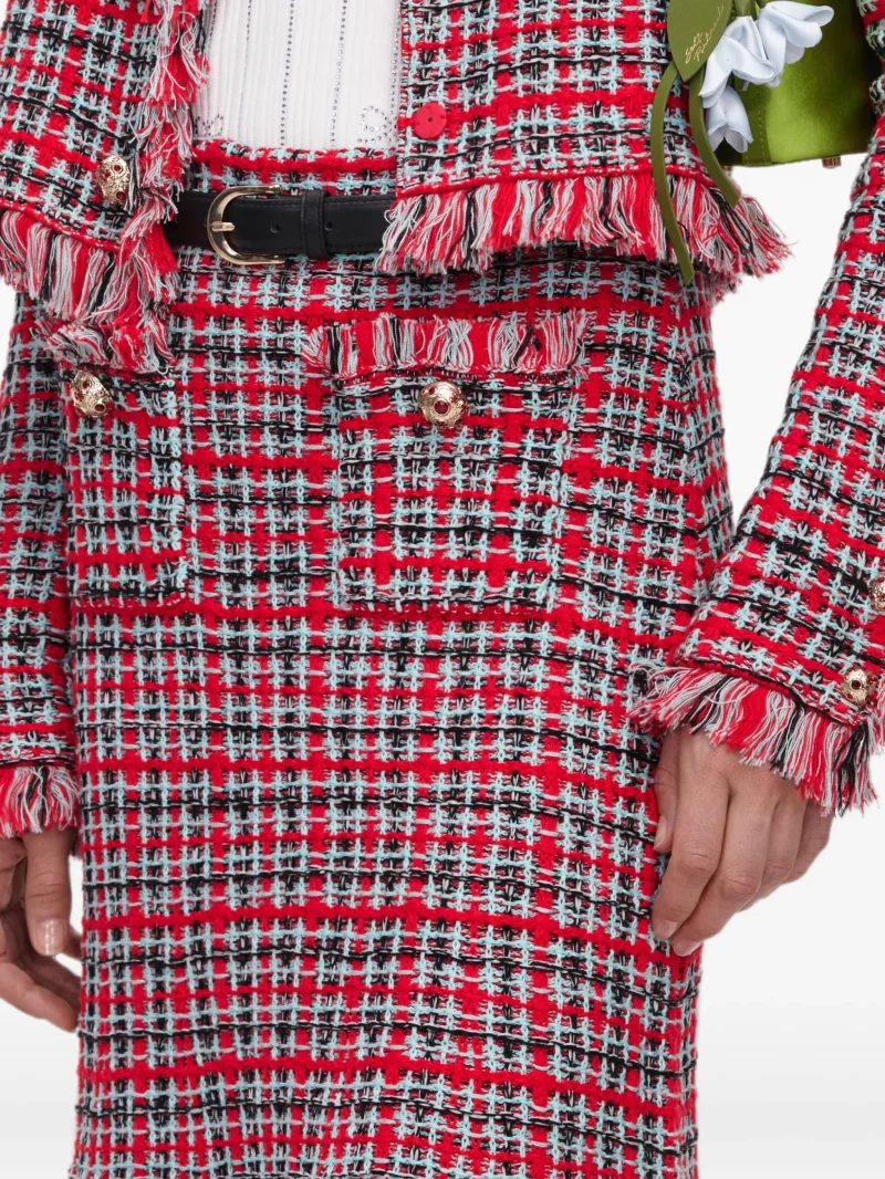 Fusta midi Self-Portrait frayed knit rosu - imagine 3