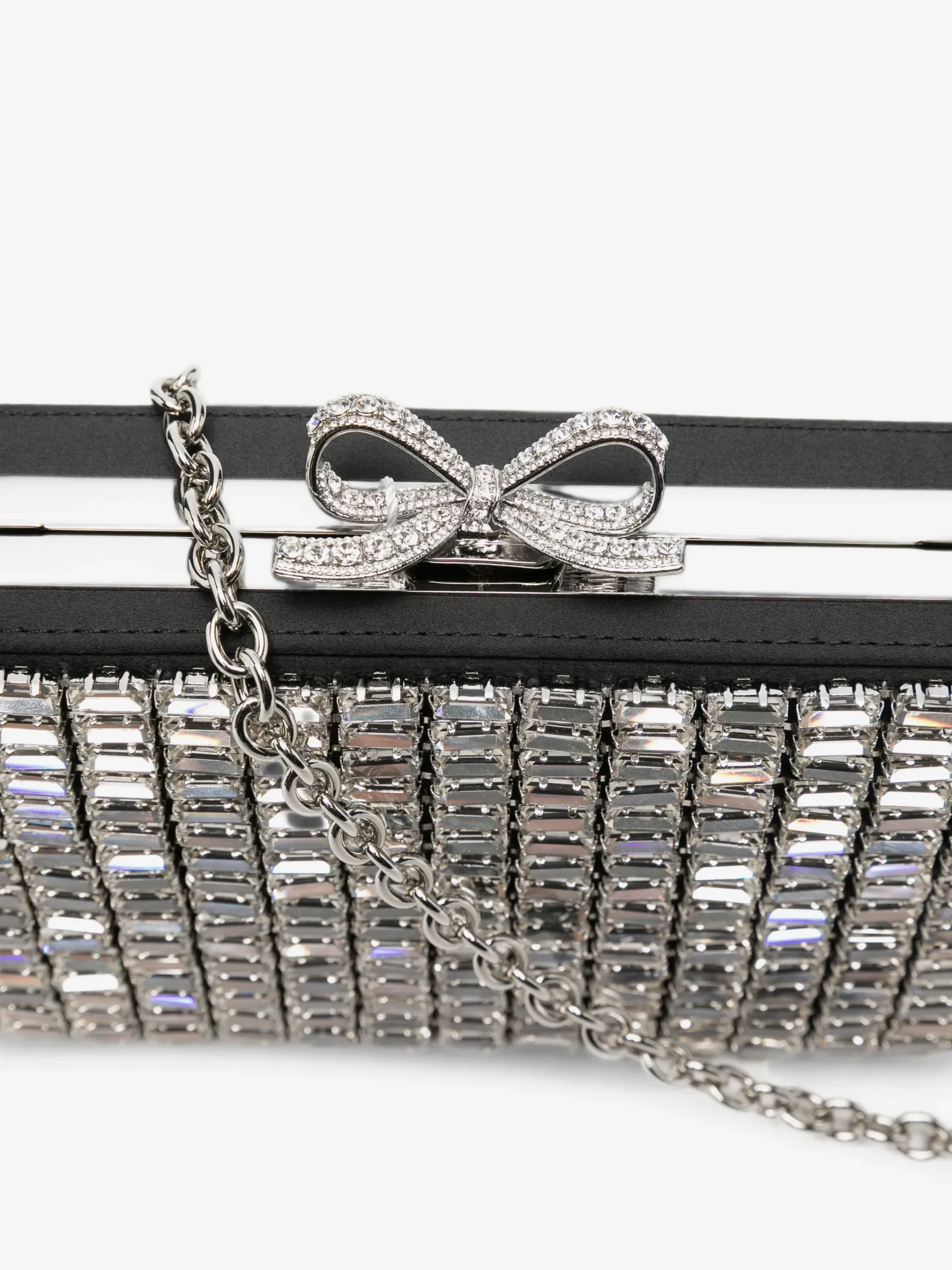 Geanta Self-Portrait clutch crystal-embellished bow-detail argintiu - imagine 4