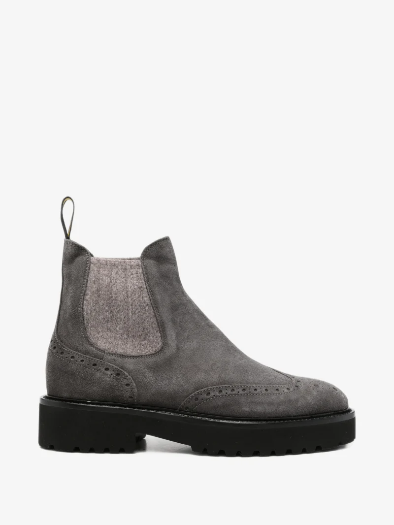 Ghete Doucal's brogue-detail suede ankle gri
