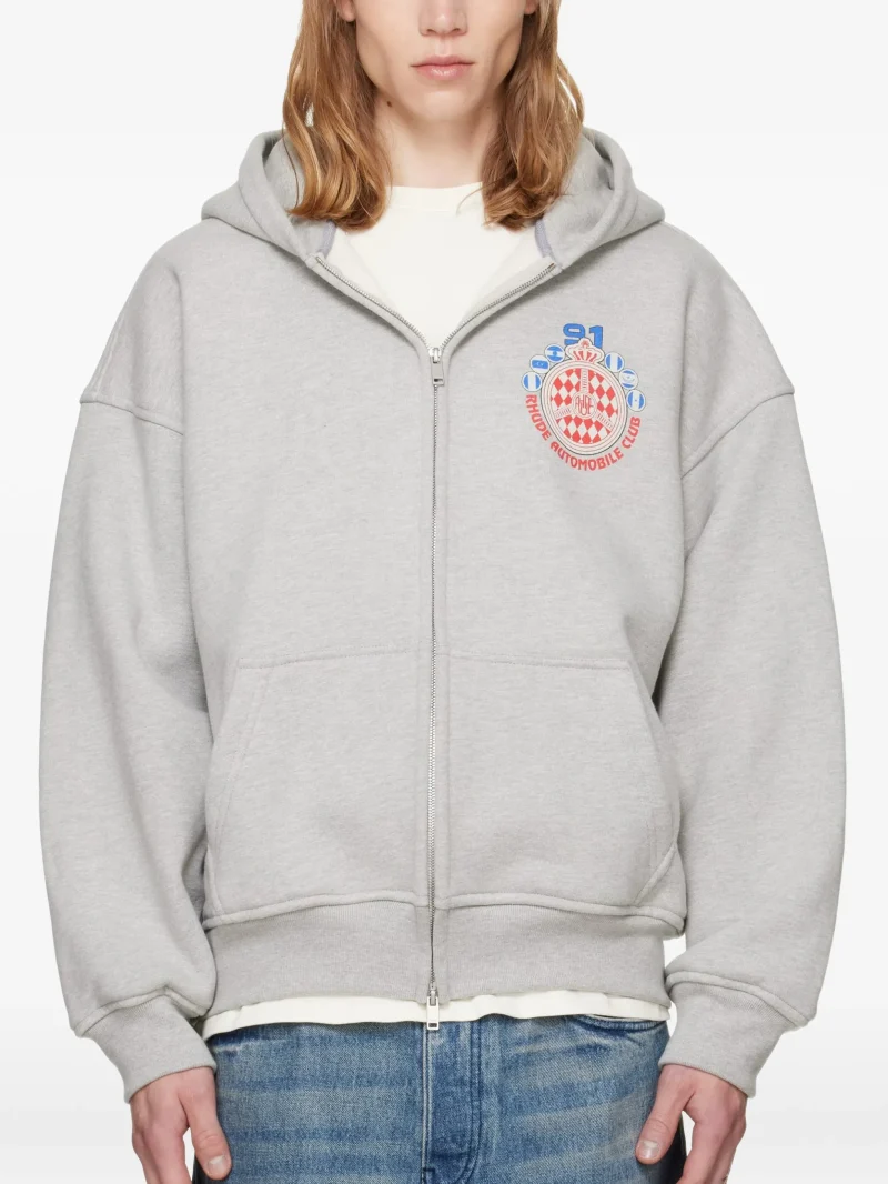 Hanorac RHUDE Automobile Club logo-print zip-up gri