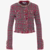 Jacheta Self-Portrait checked frayed knit rosu