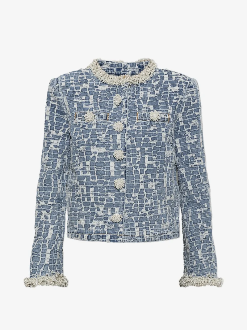 Jacheta Self-Portrait textured denim albastru