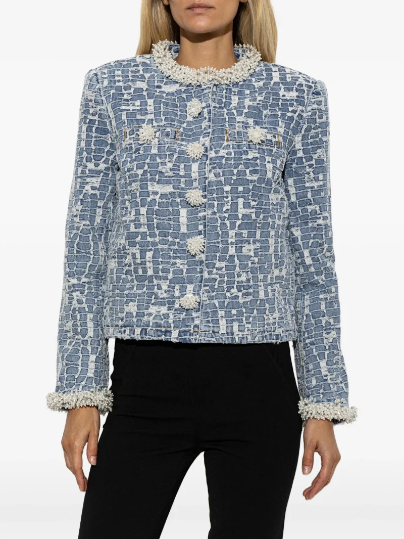 Jacheta Self-Portrait textured denim albastru - imagine 5