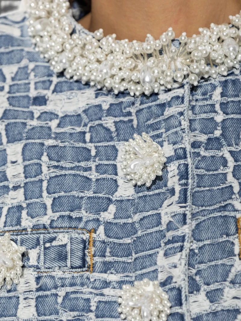 Jacheta Self-Portrait textured denim albastru - imagine 3