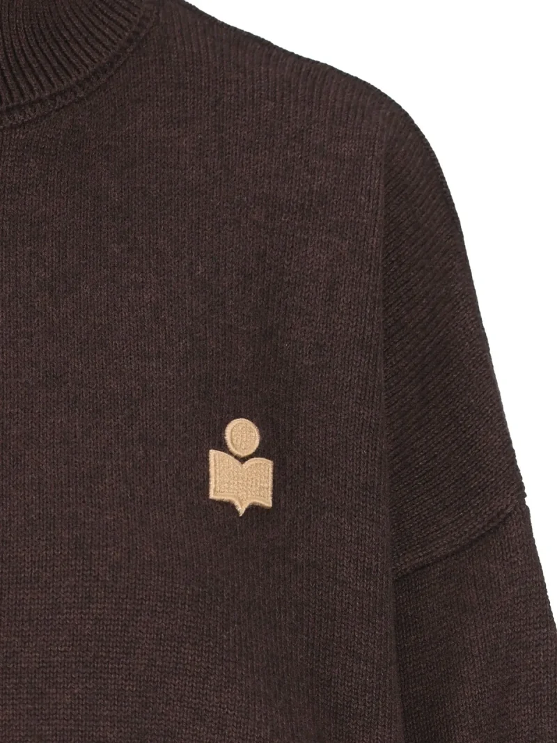 Pulover Marant Etoile Nasha Logo-Embroidered Roll-Neck maro - imagine 4