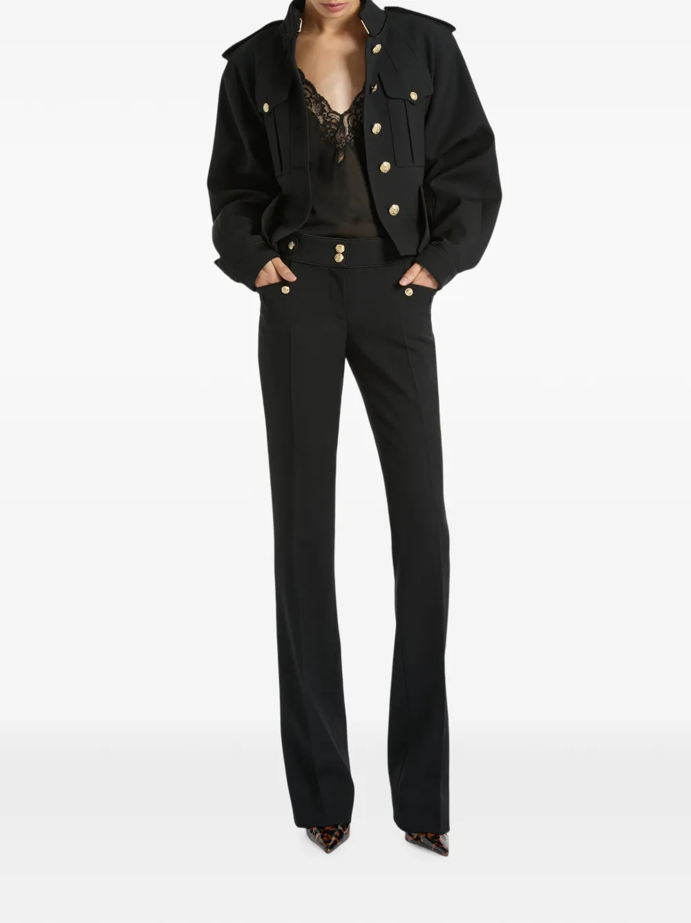 Pantaloni Balmain Pleated Wool Gabardine negru - imagine 4