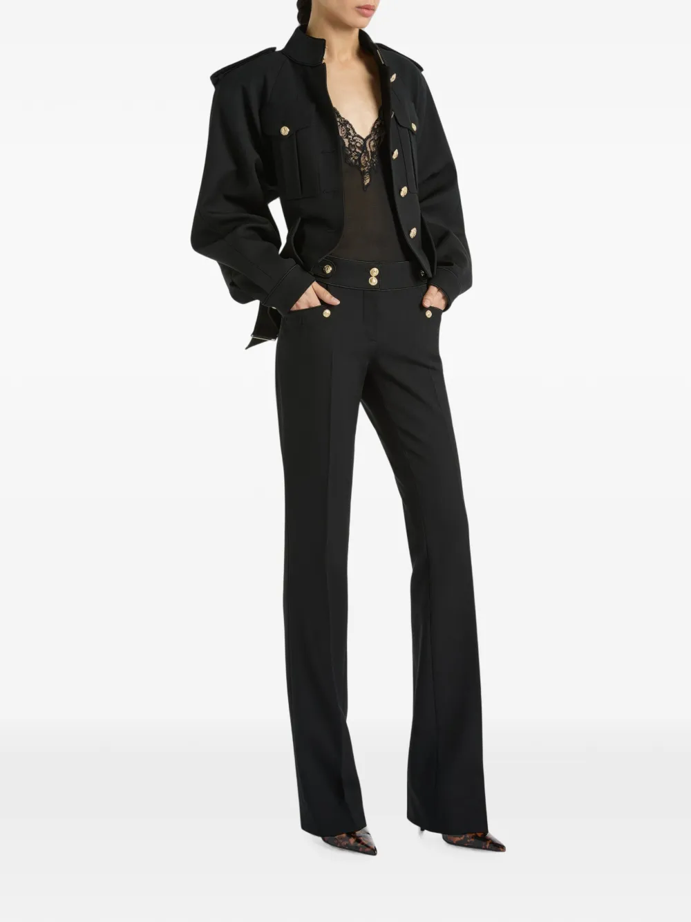 Pantaloni Balmain Pleated Wool Gabardine negru - imagine 3