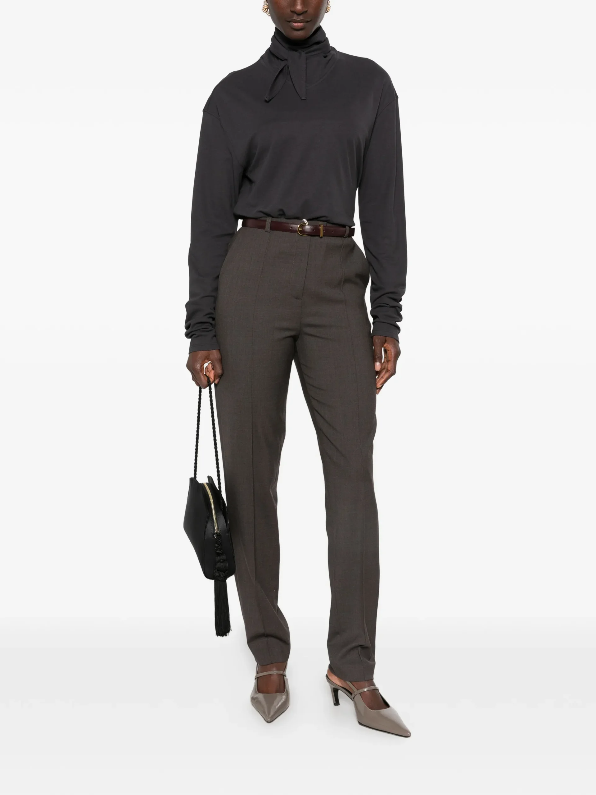 Pantaloni LouLou De Saison Malka pressed-crease maro - imagine 6