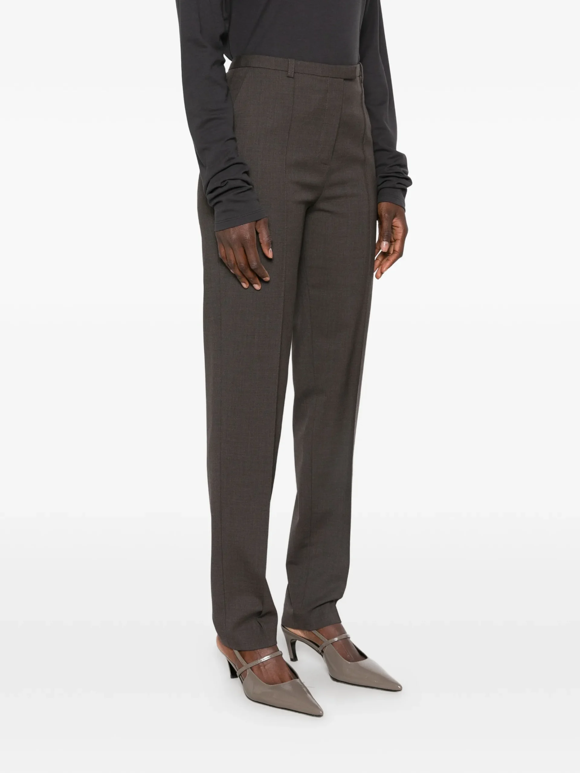Pantaloni LouLou De Saison Malka pressed-crease maro - imagine 5