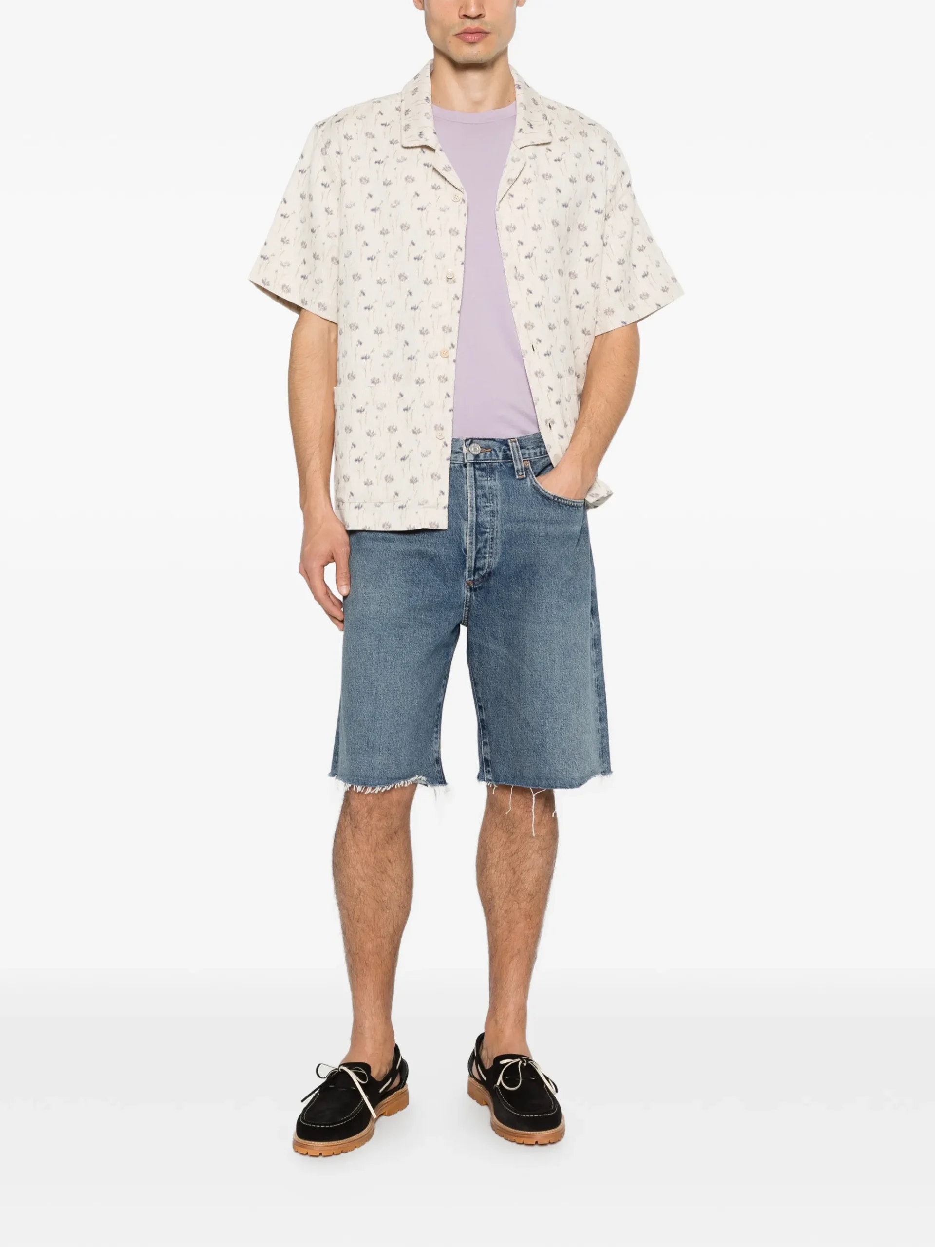 Pantaloni scurti Agolde Anson frayed albastru - imagine 2