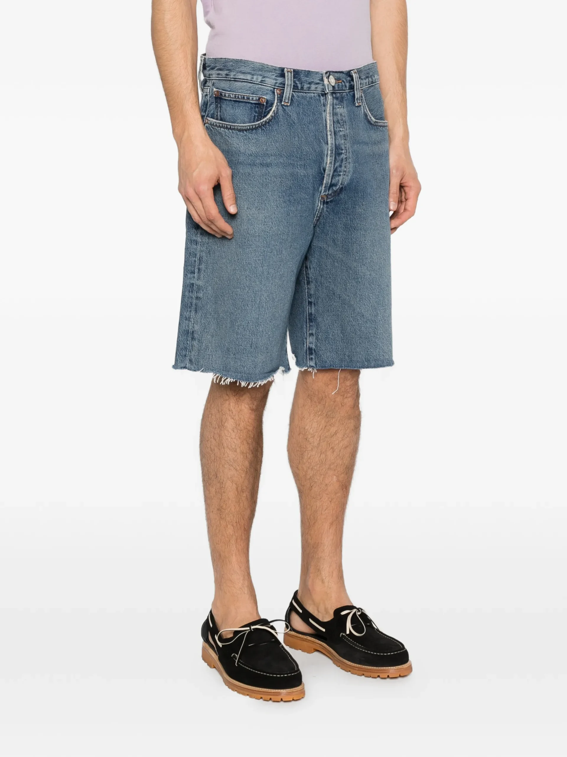 Pantaloni scurti Agolde Anson frayed albastru - imagine 5