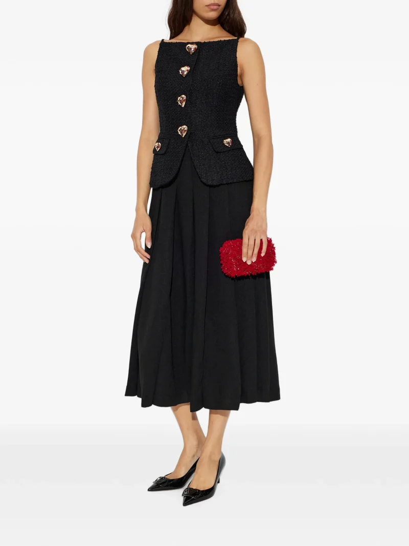 Rochie Self Portrait heart-button pleated negru - imagine 5
