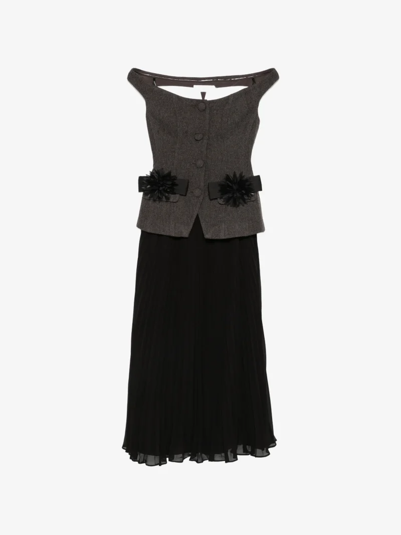 Rochie Self-Portrait off-shoulder pleated maro