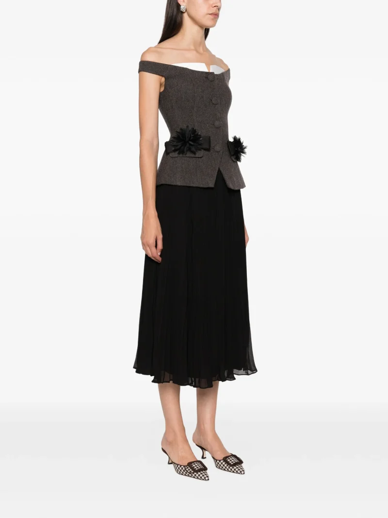 Rochie Self-Portrait off-shoulder pleated maro - imagine 5