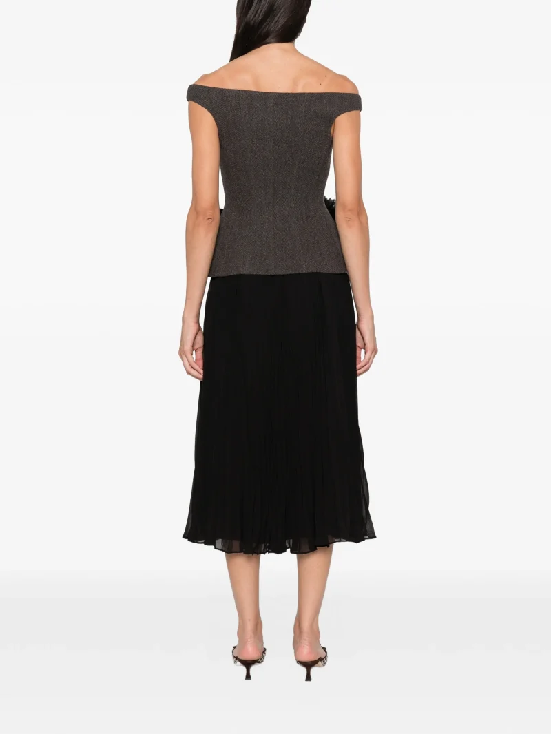 Rochie Self-Portrait off-shoulder pleated maro - imagine 4