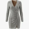 Rochie Self-Portrait rhinestone-embellished wrap-style argintiu