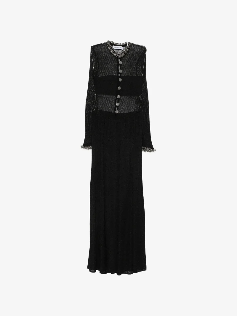 Rochie maxi Self-Portrait embellished open-knit negru