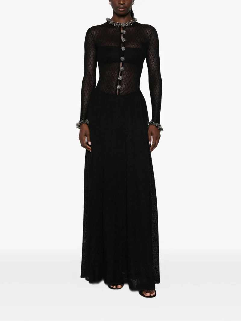 Alternative view of Rochie maxi Self-Portrait embellished open-knit negru