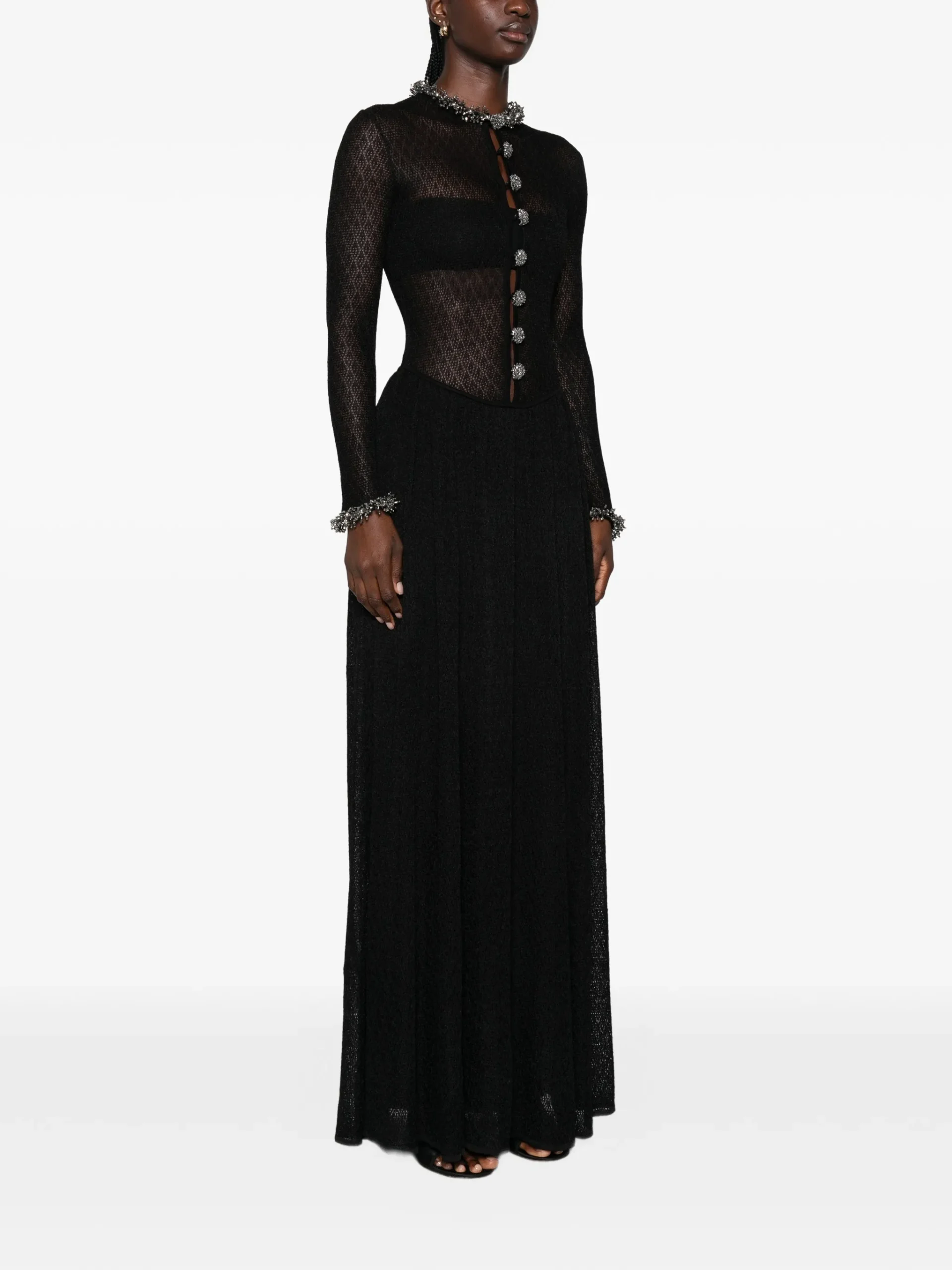 Rochie maxi Self-Portrait embellished open-knit negru - imagine 5