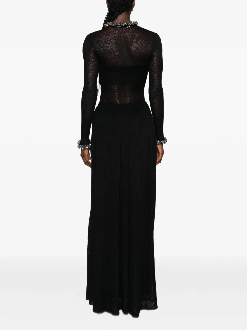 Rochie maxi Self-Portrait embellished open-knit negru - imagine 4