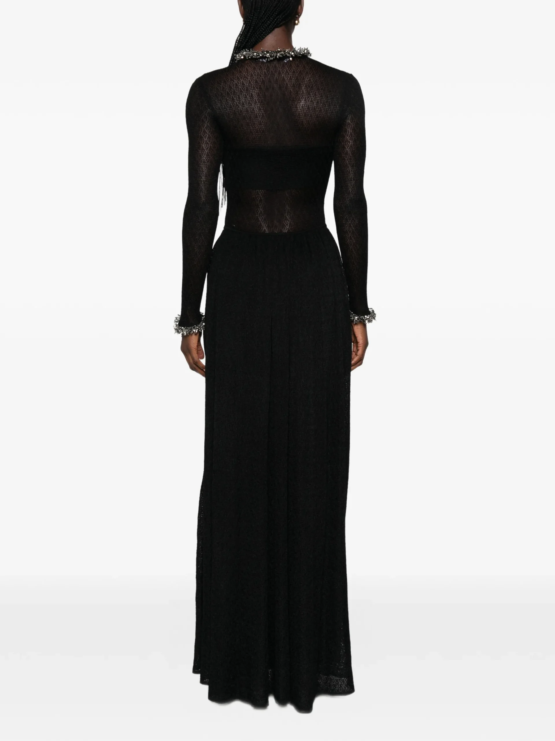 Rochie maxi Self-Portrait embellished open-knit negru - imagine 4