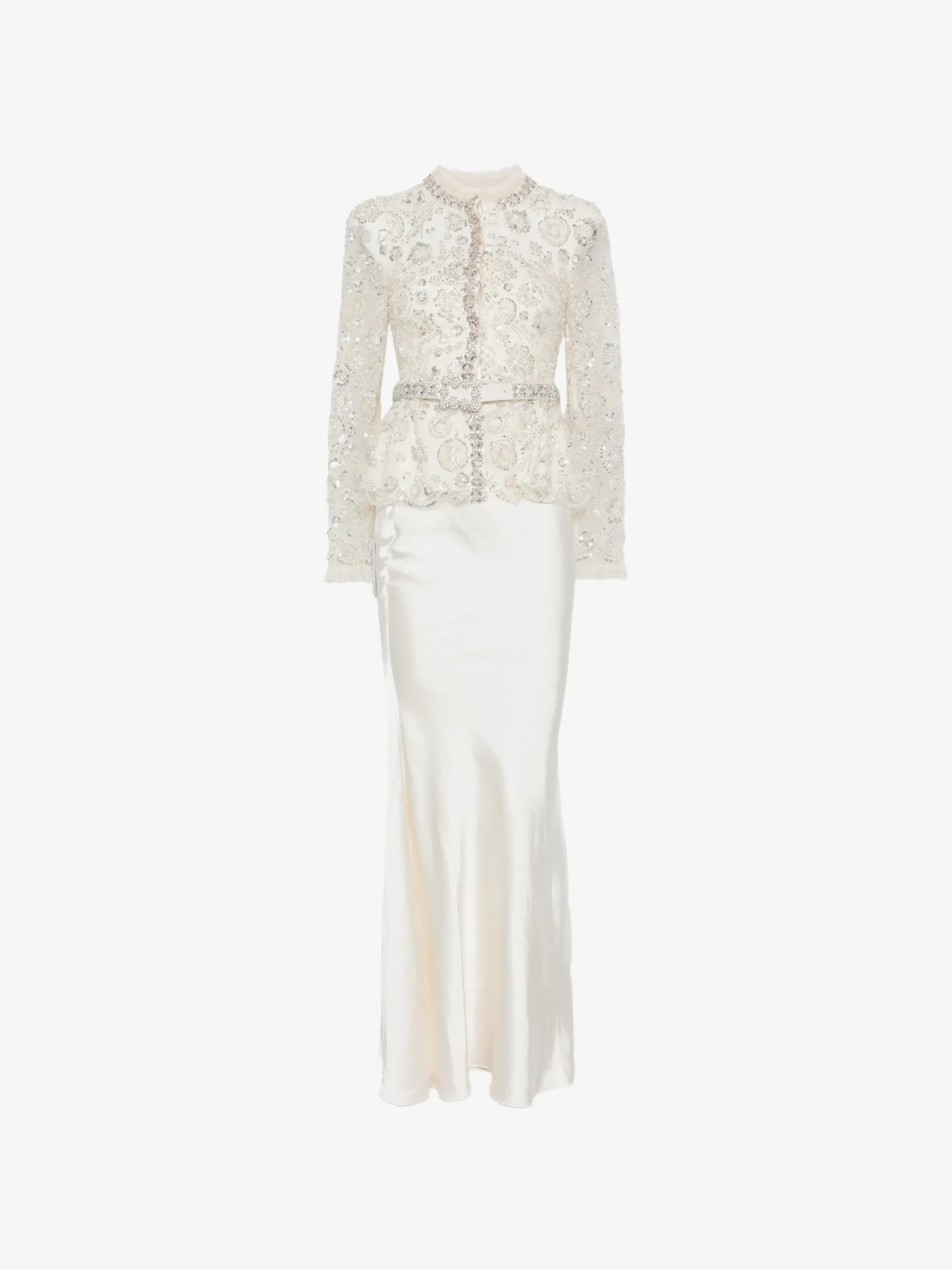 Rochie maxi Self-Portrait sequin-embellished peplum alb