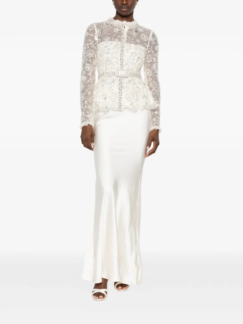 Alternative view of Rochie maxi Self-Portrait sequin-embellished peplum alb