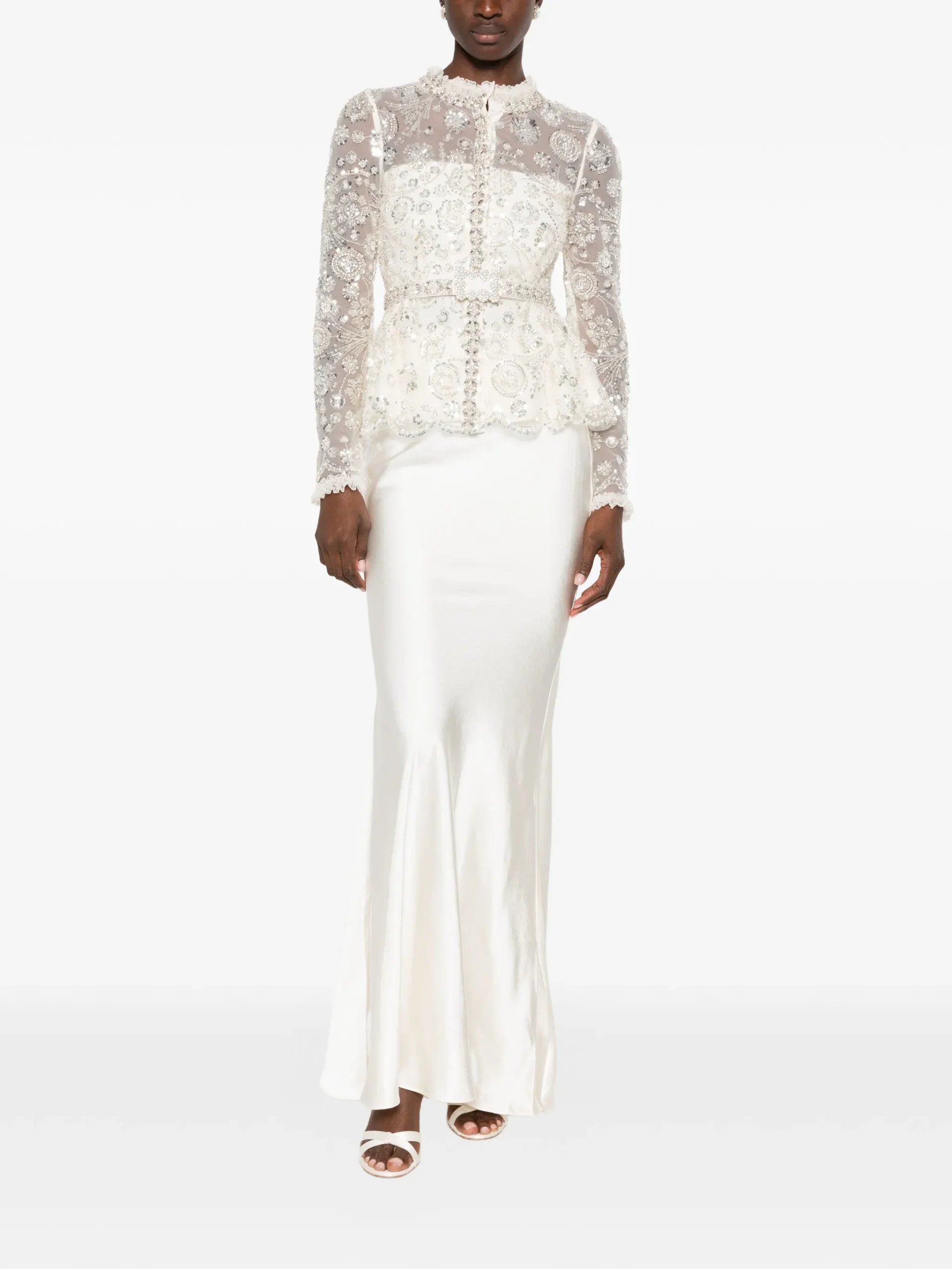 Rochie maxi Self-Portrait sequin-embellished peplum alb - imagine 2