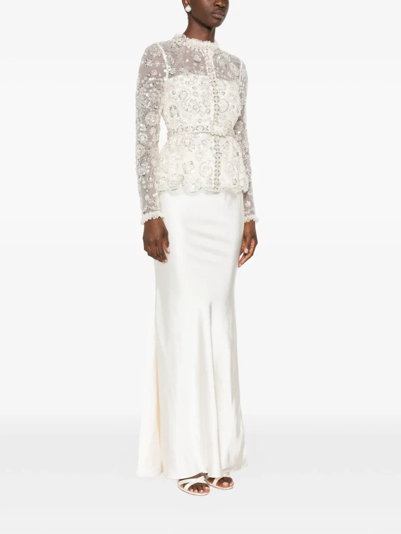 Rochie maxi Self-Portrait sequin-embellished peplum alb - imagine 5