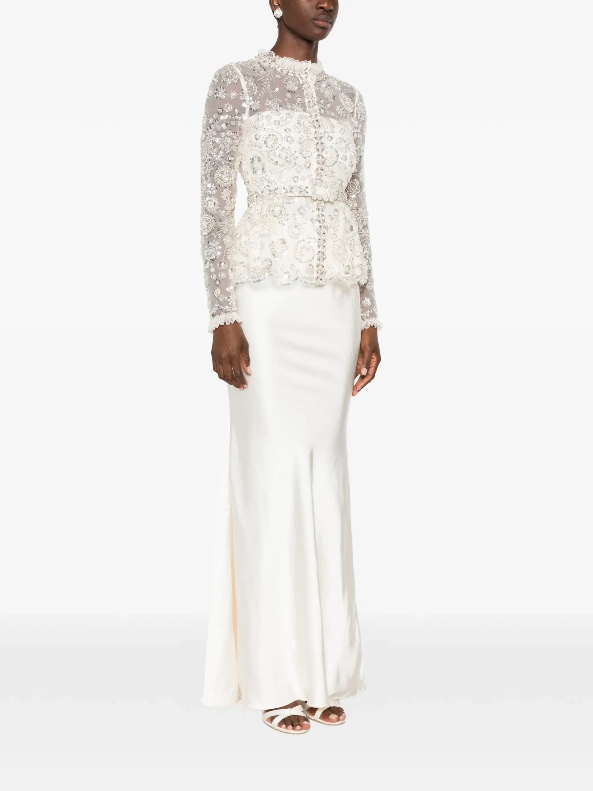 Rochie maxi Self-Portrait sequin-embellished peplum alb - imagine 5
