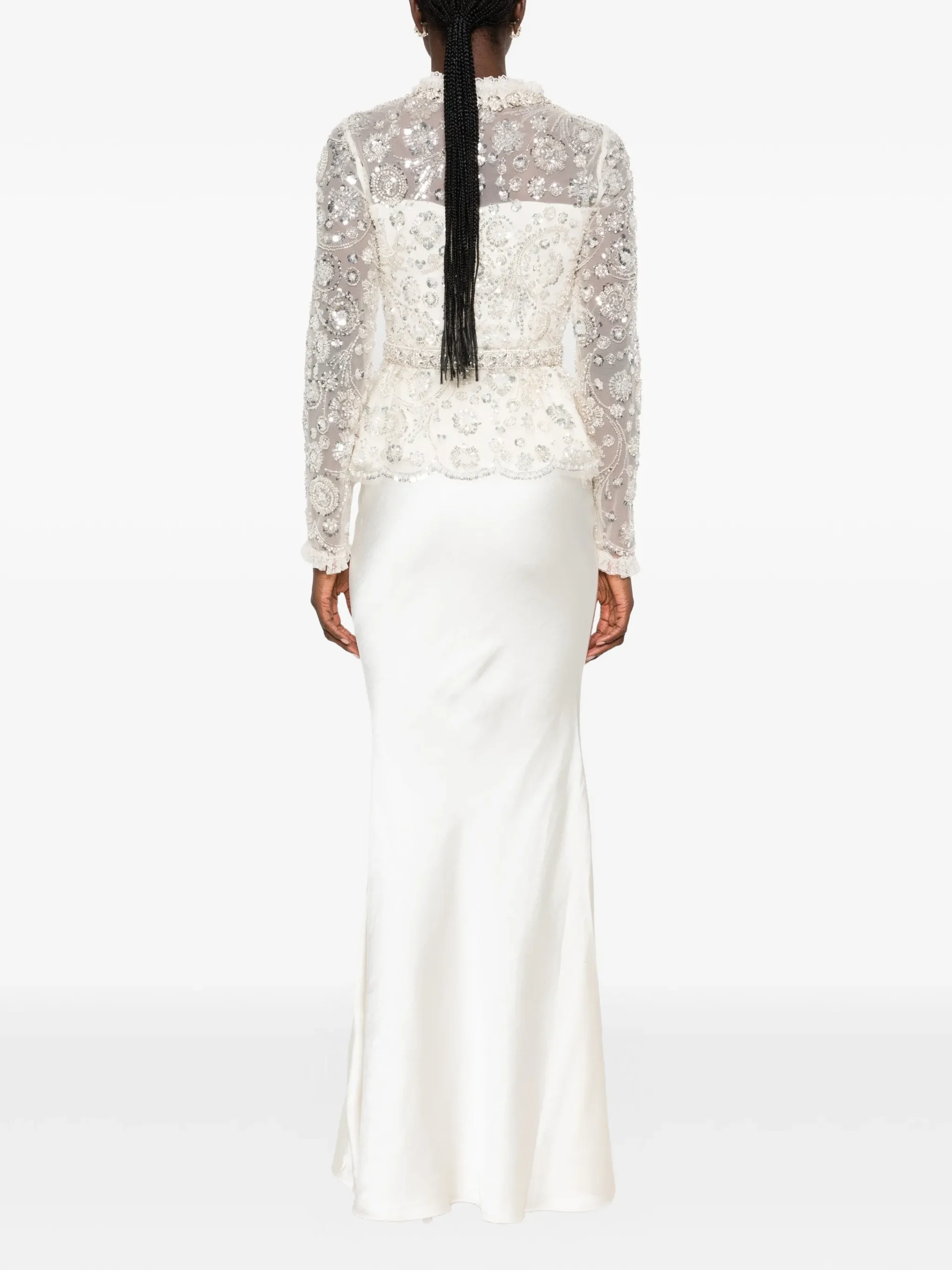Rochie maxi Self-Portrait sequin-embellished peplum alb - imagine 4